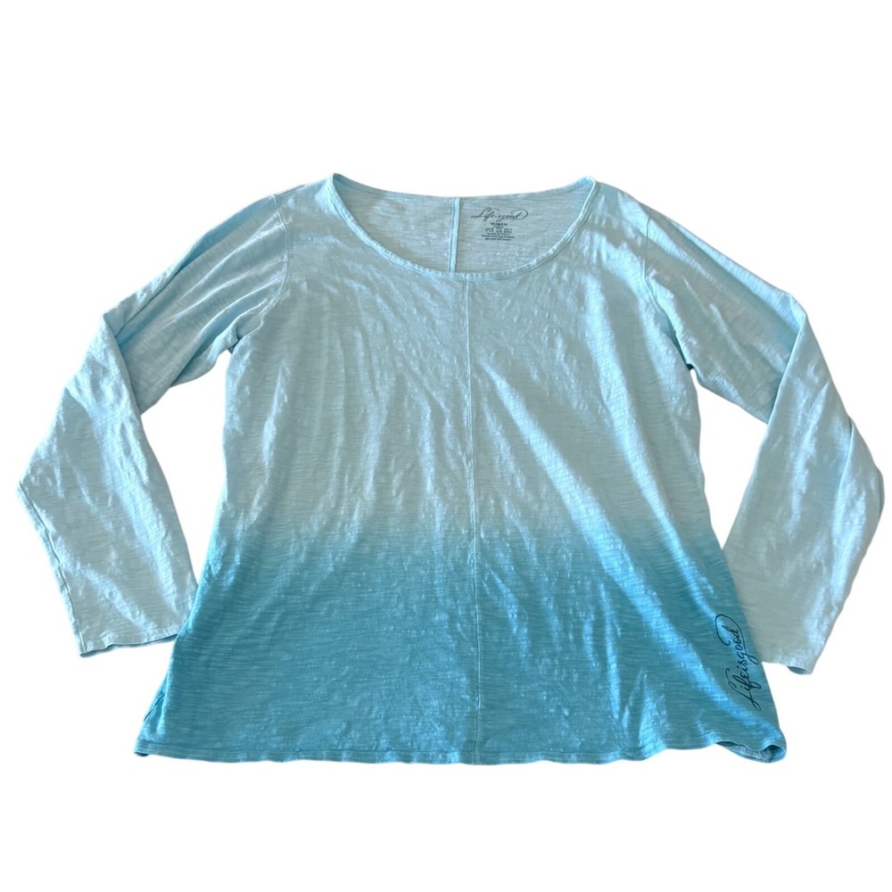 Life is Good Women XXL Blue Ombre Dip Dye Long Sleeve Slub Cotton Tee